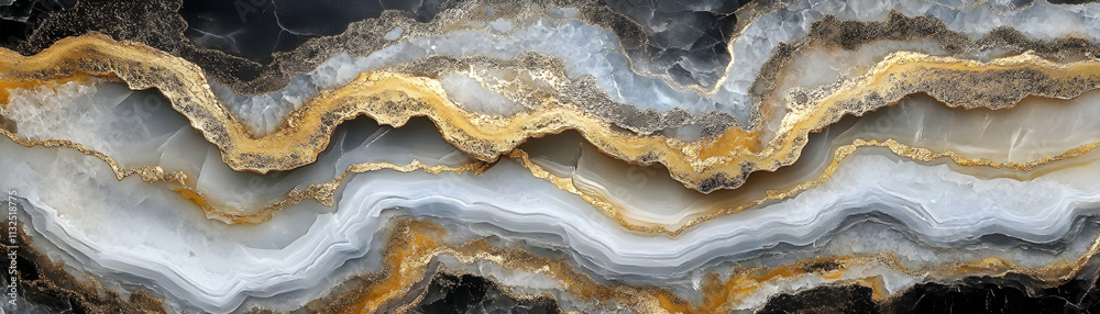Obraz premium Abstract Geode Art, Golden Veins in Grey & Black