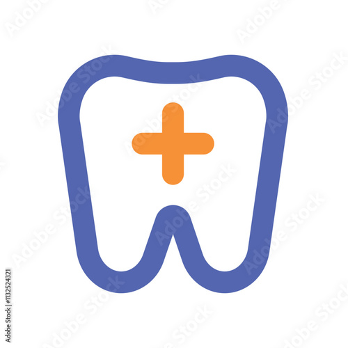 A simple pixel art graphic depicting a tooth with a plus sign symbolizing dental care. photo