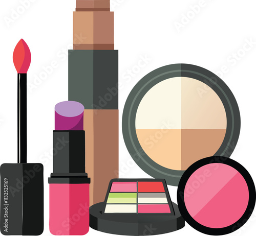 Make up set with brushes palette lipstick and compact mirror for beauty and fashion