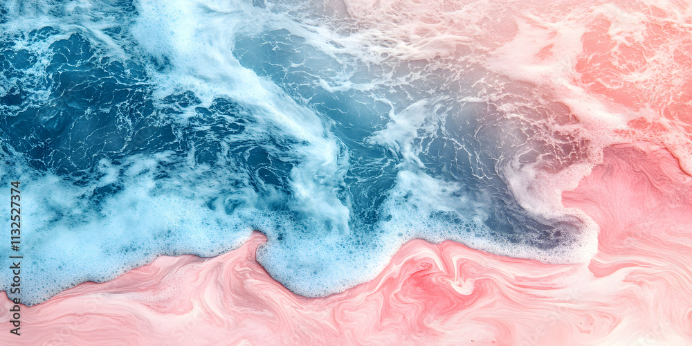 Fototapeta premium Abstract Ocean Waves, Pastel Pink and Blue Foam Texture Background
