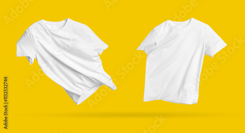 White t-shirts in air on golden background photo