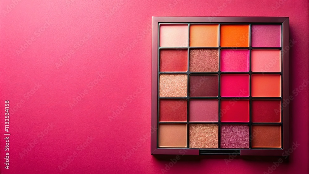 Fototapeta premium Vibrant Makeup Palette Featuring an Array of Rich Red and Pink Hues on a Bold Background