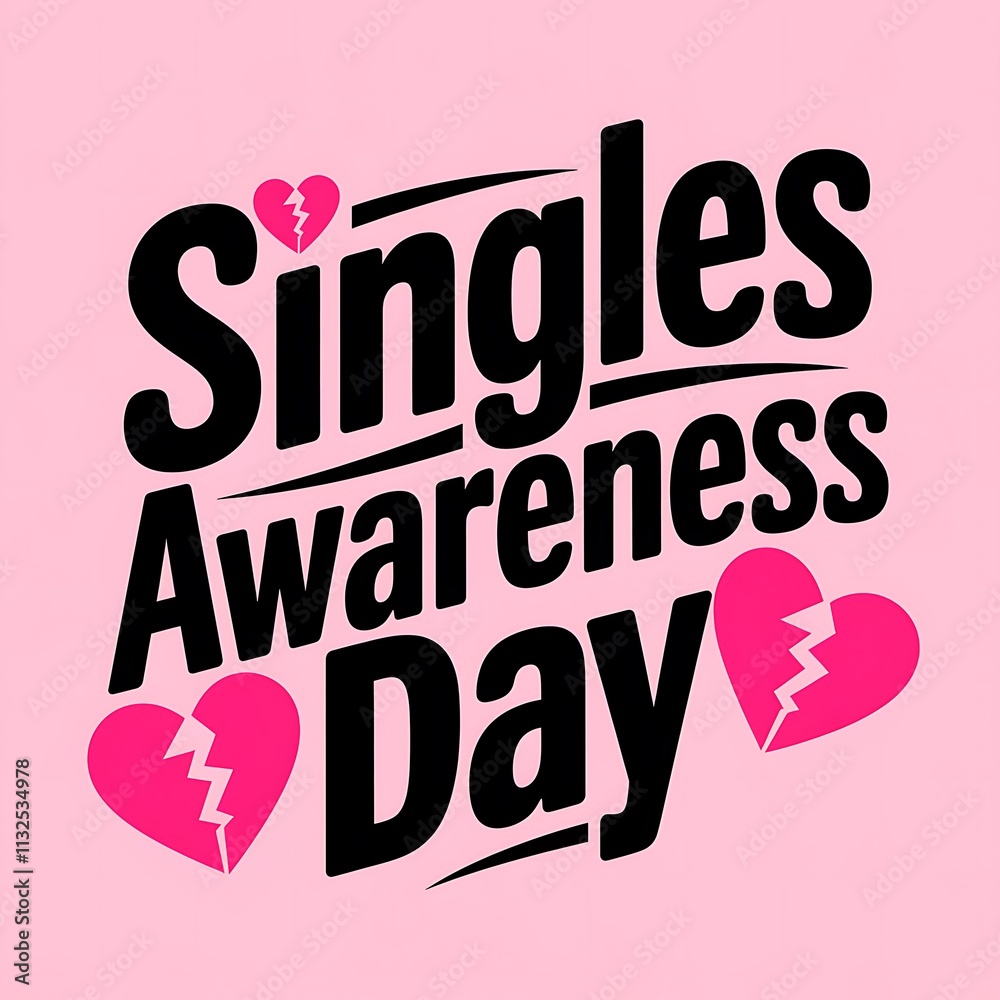 Fototapeta premium Singles Awareness Day graphic design with broken hearts