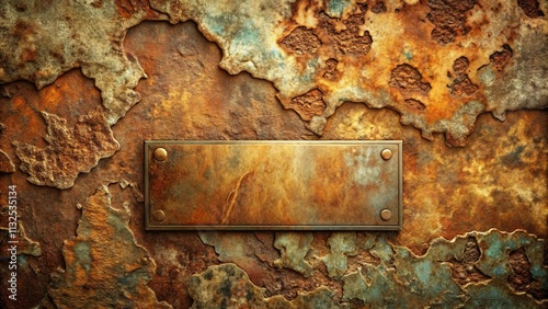 Rustic Metal Plaque on Weathered Textured Surface A Background Image for Design Projects photo