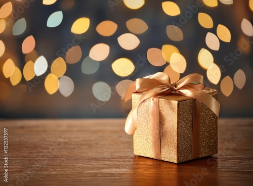 golden gift box on bokeh background