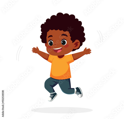 little kid boy jump and feeling happy