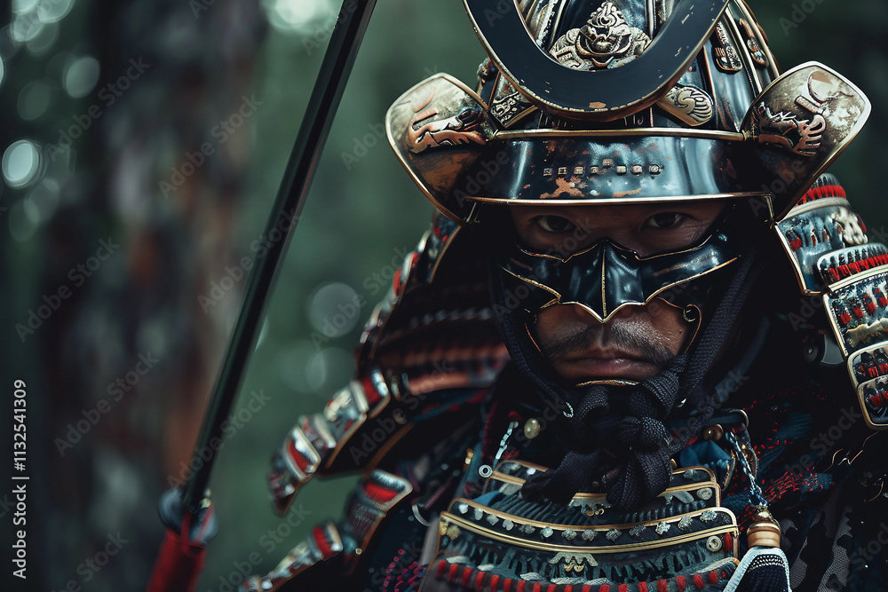Fototapeta premium Japanese warrior portrait made with ai generative