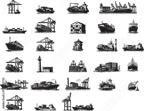 Set of ship in harbour