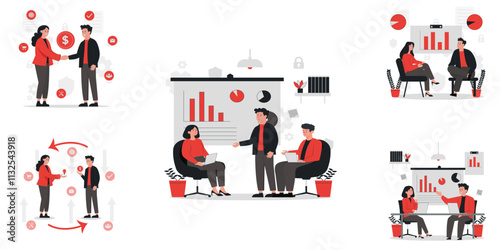 Business strategist and statistics vector illustration set collection