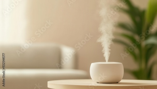 Facial steamer releasing gentle mist in a relaxing home spa setup, creating an atmosphere of care