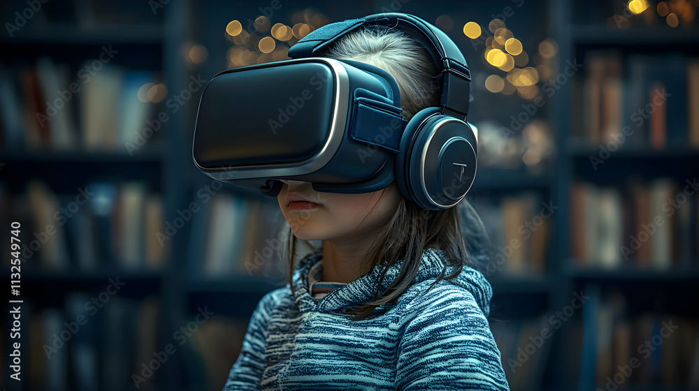 Child Explores Virtual Worlds with Headset Child Explores Virtual Worlds with Headset