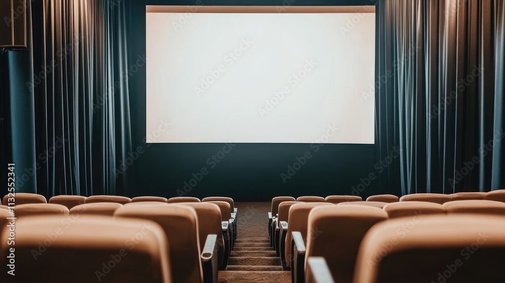 Fototapeta premium Empty Cinema Interior with Blank Screen and Comfortable Seats