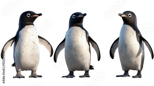 Penguins, PNG clipart of three penguins standing in different poses, simple design, on a transparent backgrounds photo