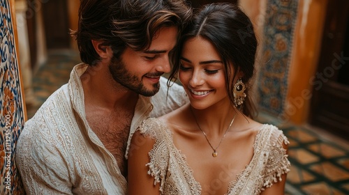 romantic couple in ornate setting