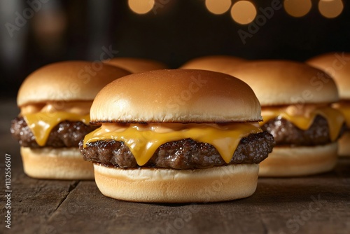 Classic Cheeseburgers with Melted Cheddar on Soft Burger Buns photo