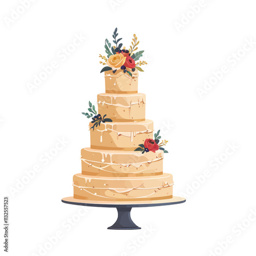 Wedding Cake Vector Art Style Illustration Isolated
