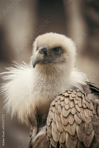Eurasian griffon vulture showing its powerful beak and intense gaze