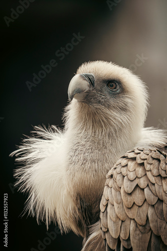Eurasian griffon vulture showing its powerful beak and intense gaze