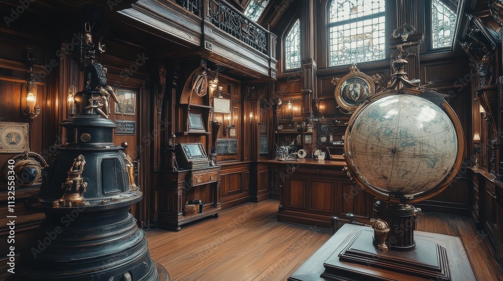 Naklejka premium Antique Study Room With Globe And Nautical Artifacts