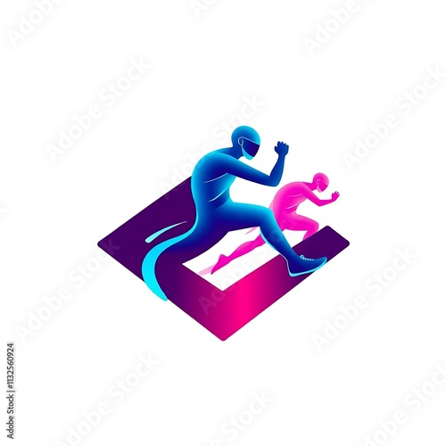 Running for Victory: Two athletes, one striving forward in a vibrant blue silhouette and the other in a bold pink silhouette, race towards the finish line, embodying the relentless pursuit of success. photo