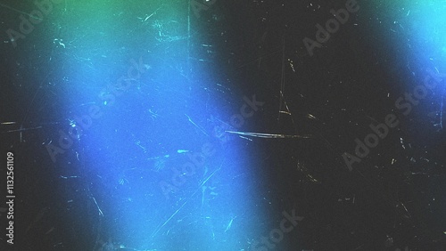 Blue light leak background with grunge film grain and dust texture