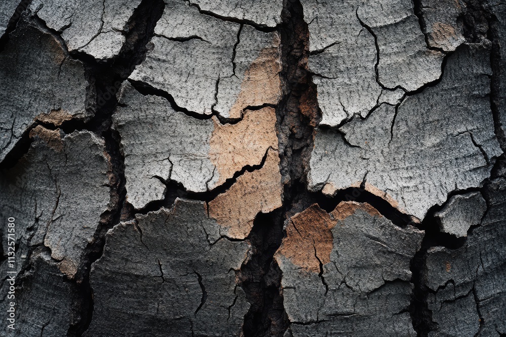 Fototapeta premium Close-up view of textured tree bark showcasing intricate cracks and natural patterns