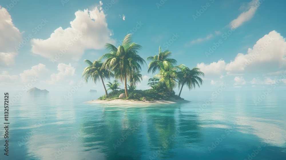 Fototapeta premium Serene Tropical Island Oasis Surrounded by Calm Crystal Waters