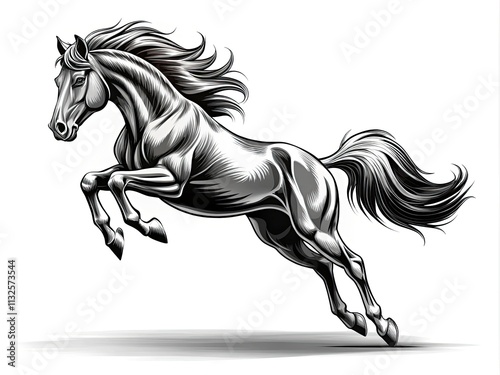 High-resolution horse jump image; elegant line art silhouette, ideal for equestrian and equine logo branding. photo