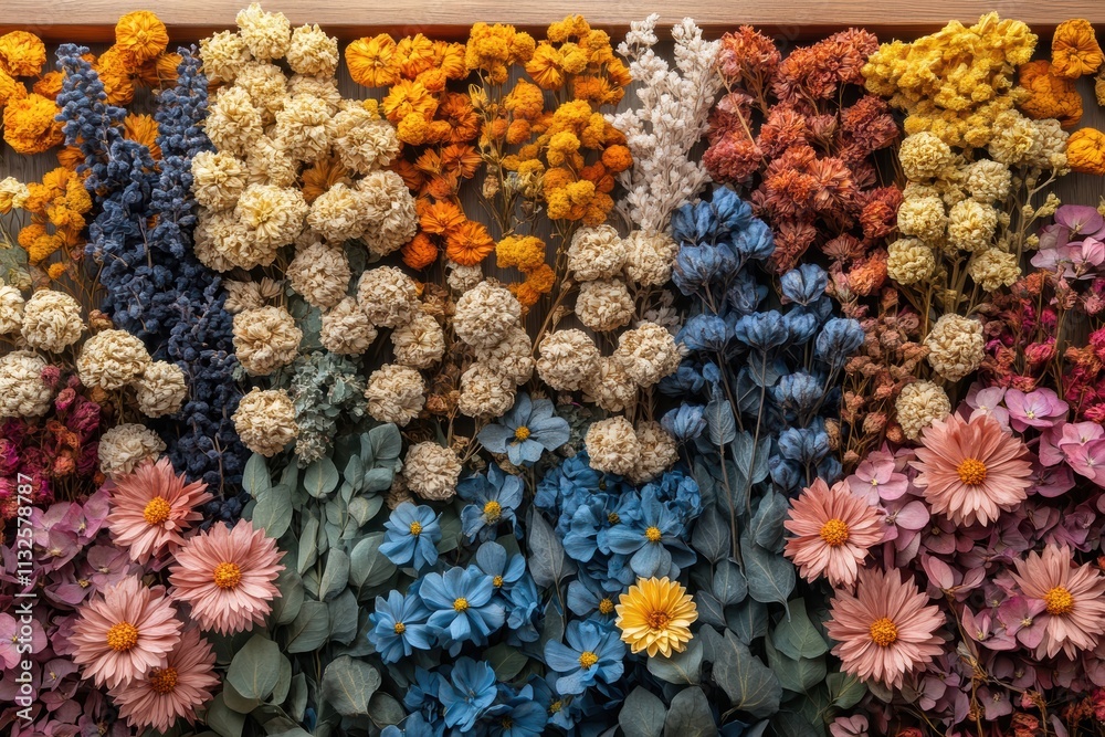 Fototapeta premium Unique organic decor featuring dried flowers in a decorative wooden frame