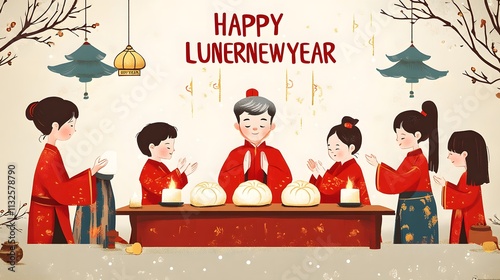 Celebrate Luner New Year with joy and gratitude in a festive gathering of friends and family.