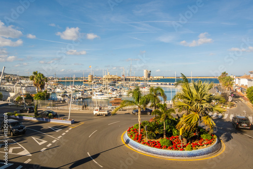 Beautiful street view with a harbor of Ceuta in Spain, North Africa