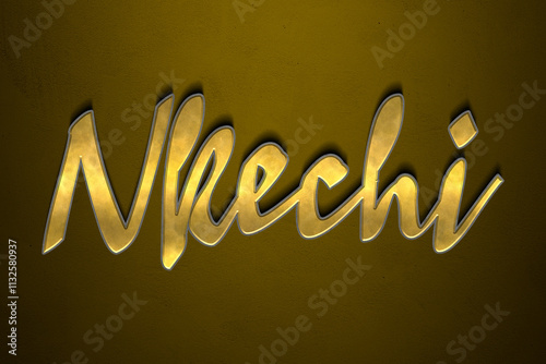 Old gold text effect of Nigerian Pidgin name Nkechi with 3D glossy style Mockup. photo