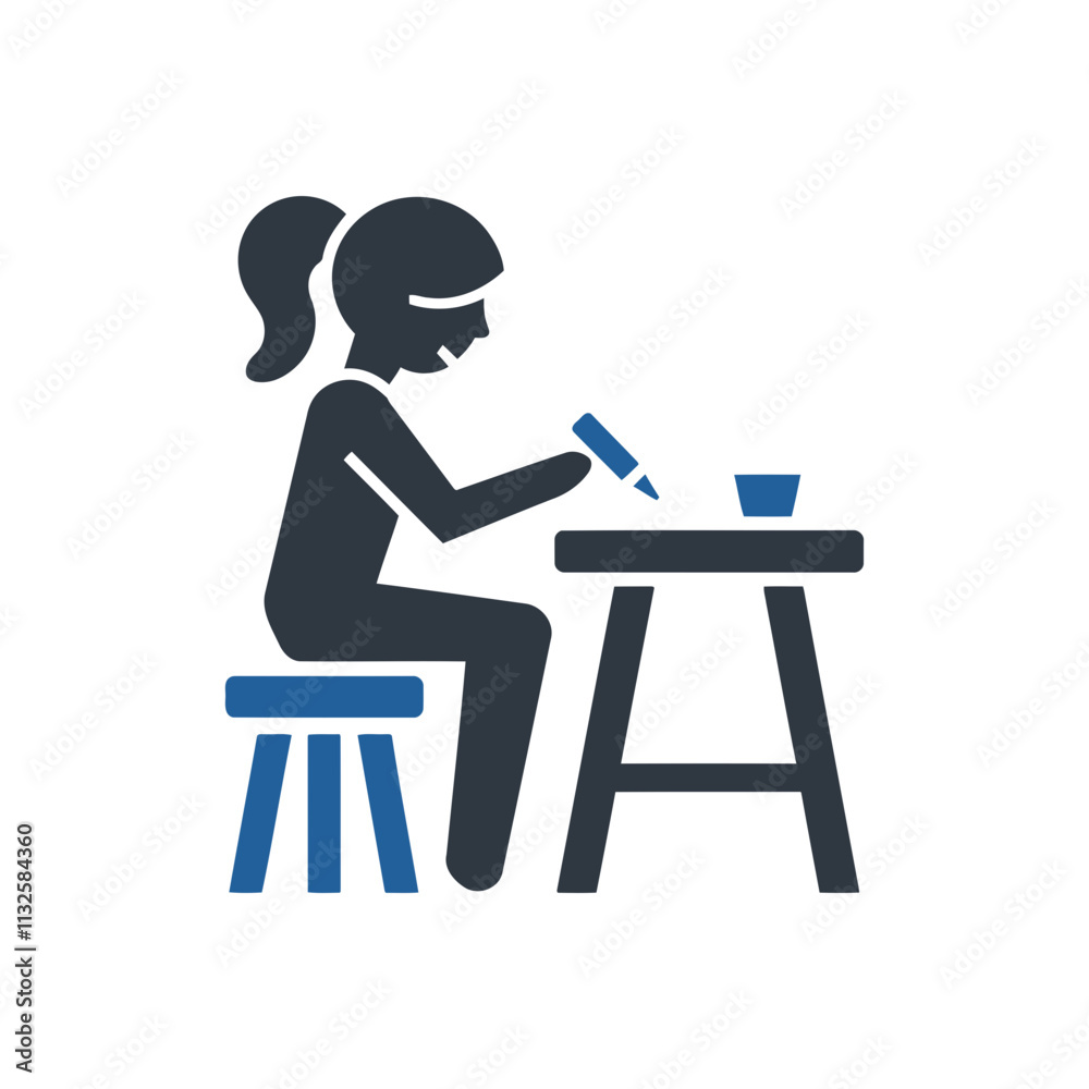 Fototapeta premium Girl Writing at Desk Icon