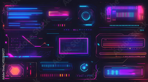 Futuristic Neon User Interface with Colorful Digital Elements for High-Tech Applications