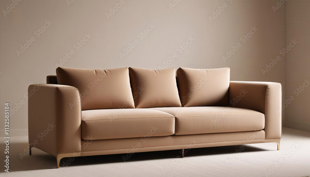 Fototapeta premium Chic Mocha Mousse Sofa: A Minimalist Design for Understated Luxury