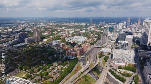 Aerial View Of Cars Driving Through The Highway Along The Midtown Atlanta, Georgia, USA. photo