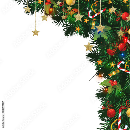 christmas frame with branches and balls