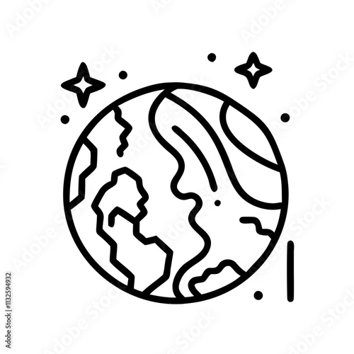 aurora borealis from space icon, space day line art, space icon - simple black line art icon of aurora borealis from space, symbolizing space day celebrations. space vector art.