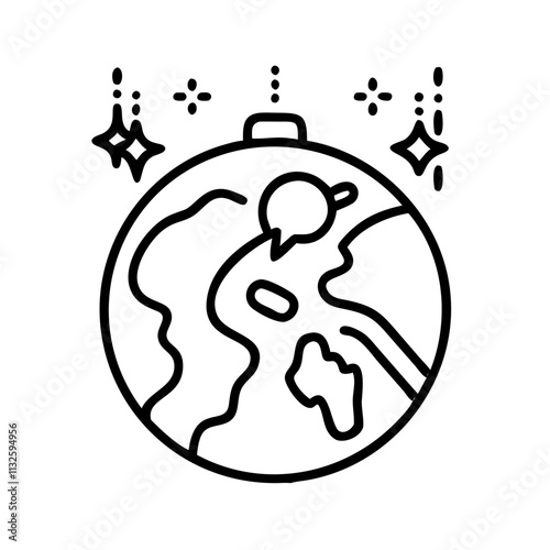 aurora borealis from space icon, space day line art, space icon - simple black line art icon of aurora borealis from space, symbolizing space day celebrations. space vector art.