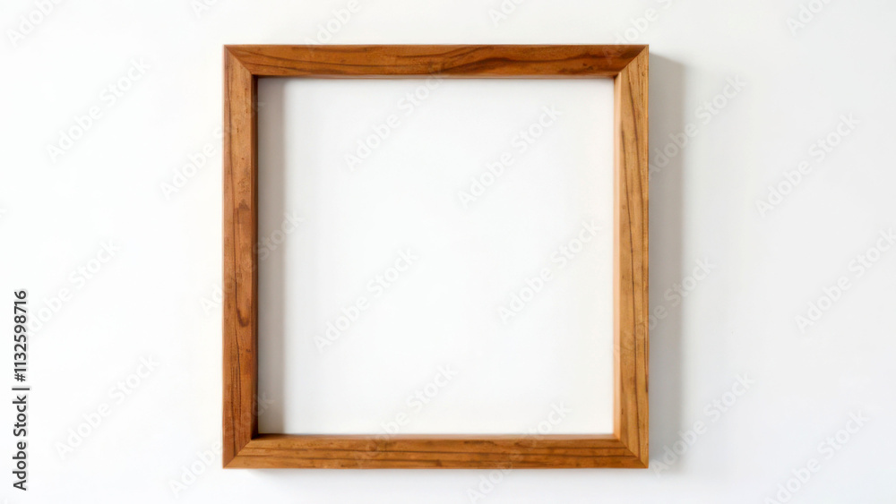 Fototapeta premium Empty wooden picture frame on white wall