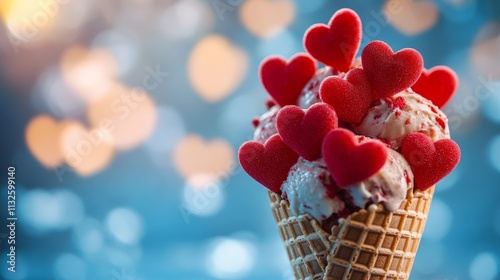 Waffle Cone with Red Hearts photo