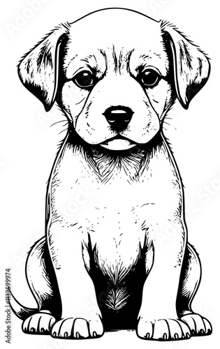 Vector art outline of cute puppy dog  