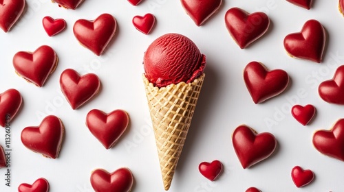 Waffle Cone with Red Hearts photo