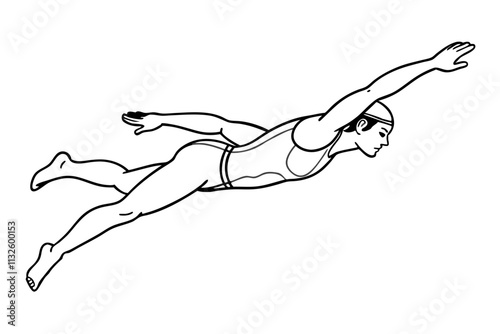 line art of a swimmer. Vector illustration 