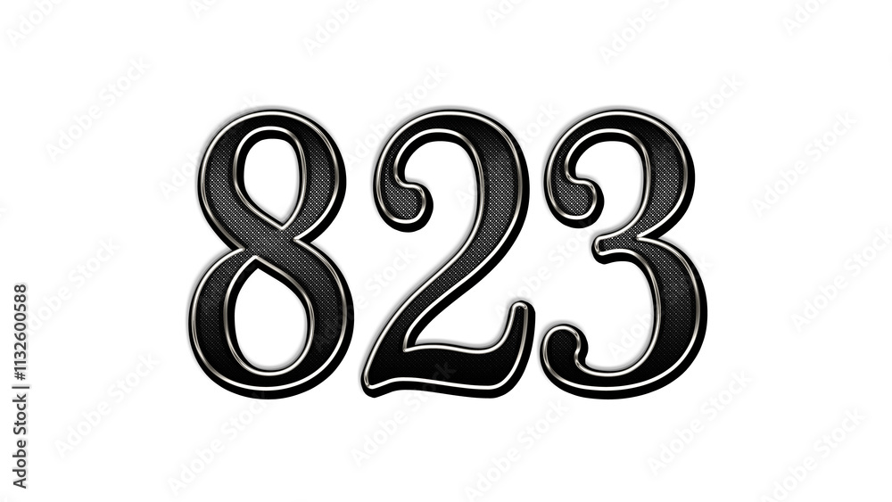 Obraz premium black metal 3d design of number 823 on white background.