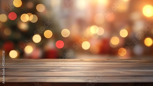 Wallpaper Mural A square glass table with polished edges, blurred background featuring a brightly lit Christmas tree and colorful New Year’s gift boxes, warm festive light bokeh creating a cozy atmosphere, Torontodigital.ca