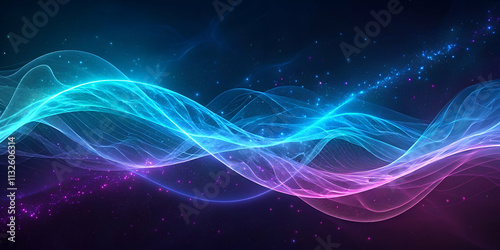 Glowing, abstract waves of blue and purple energy flowing in a dark, sci-fi-themed background, with a soft neon glow