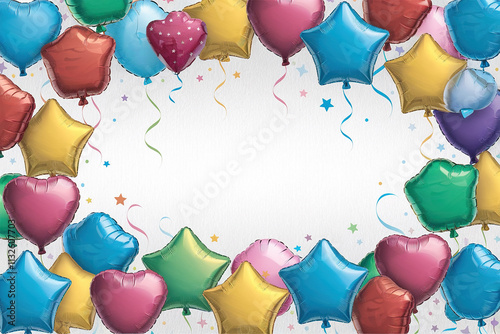 Ilustración de un fondo rodeado de globos con copy sapce en el centro. Generado IA