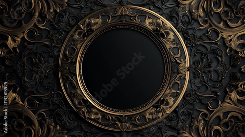 Elegant luxury black and gold abstract frame background for text or logo. Generative AI photo