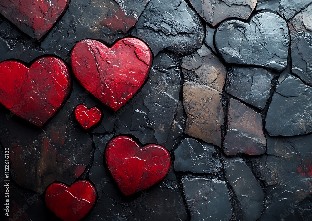 Obraz premium A Group of Red Hearts on a Black Surface for a Bold Romantic Touch.